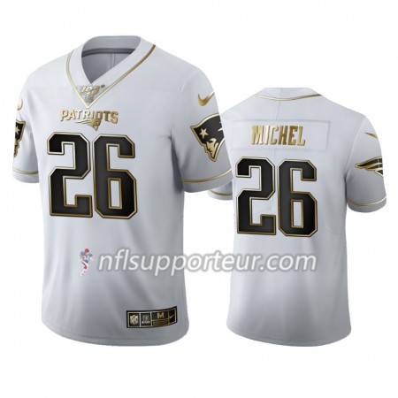 Maillot Homme New England Patriots Sony Michel 26 Nike Blanc Golden Edition 100th